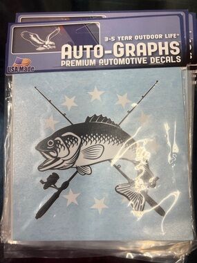 Autograph Black Bass & Crossed Rods Fishing Decal- Large & Small